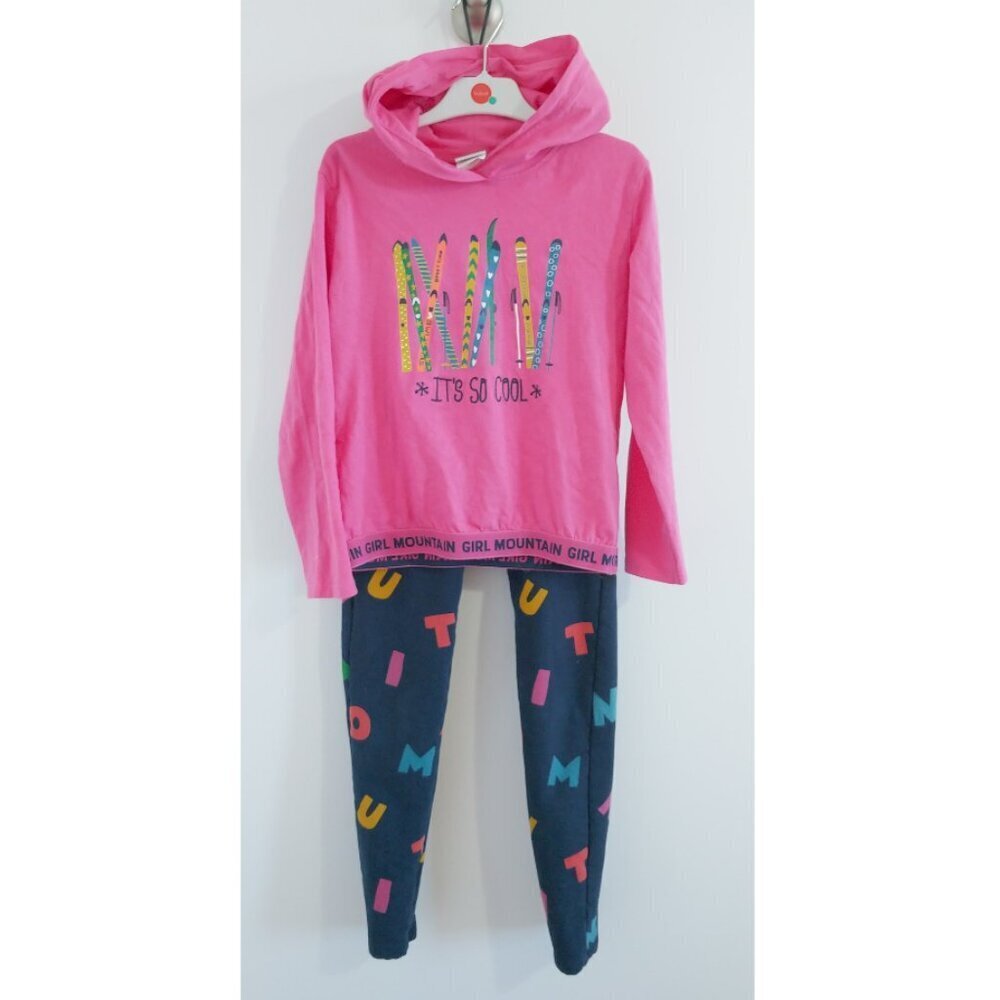 Boboli - Fuchsia t-shirt with hood and navy printed fleece trouser set, size 8